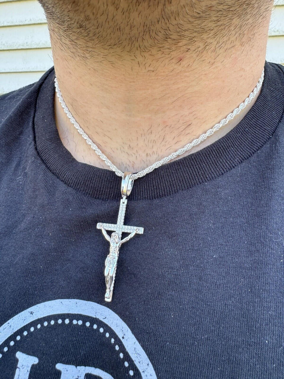 Moissanite Real Iced Jesus On Cross Pendant - Real 925 Silver 2" Mens Necklace