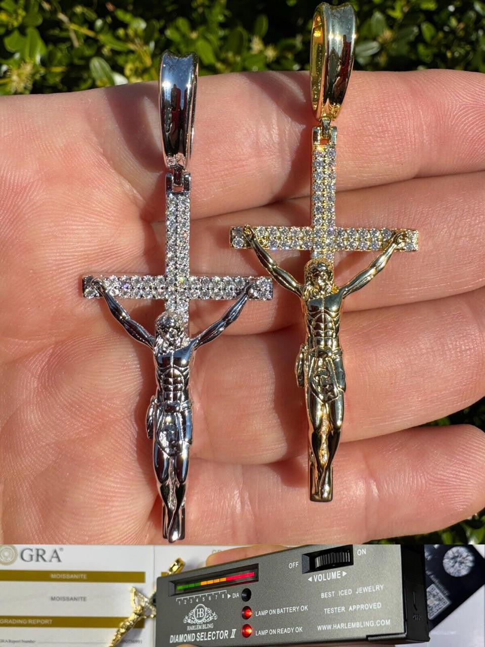 Moissanite Real Iced Jesus On Cross Pendant - Real 925 Silver 2" Mens Necklace