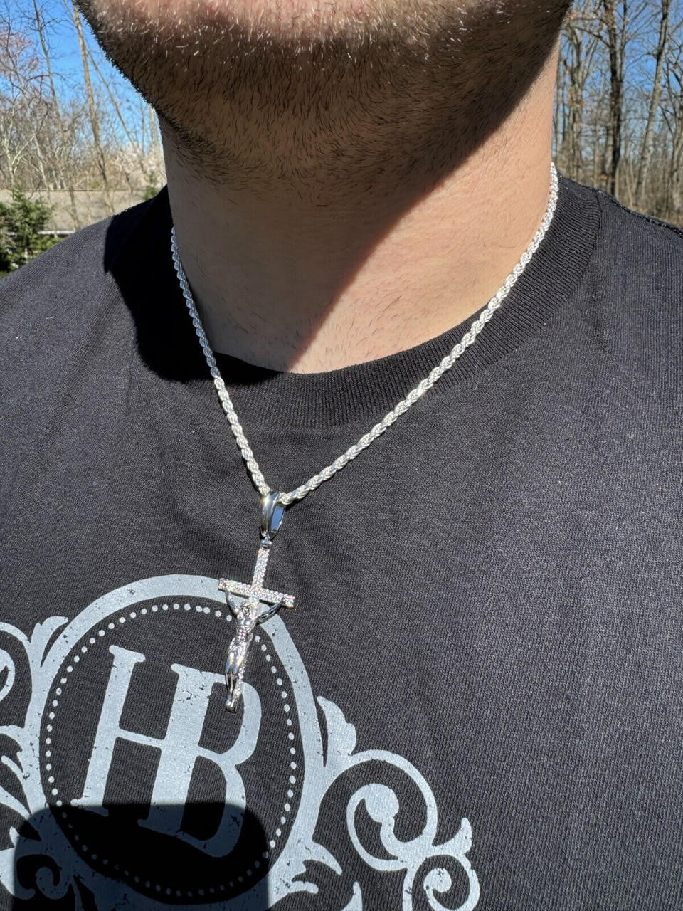 Moissanite Real Iced Jesus On Cross Pendant - Real 925 Silver 2" Mens Necklace