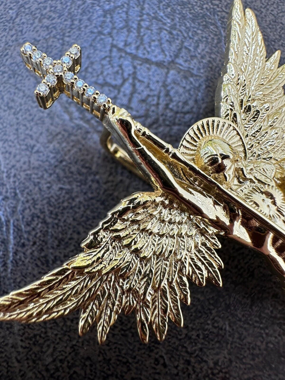 MOISSANITE Saint St Michael Slaying Dragon Archangel Pendant - 10k Yellow Gold - 3 Sizes 1"-3"