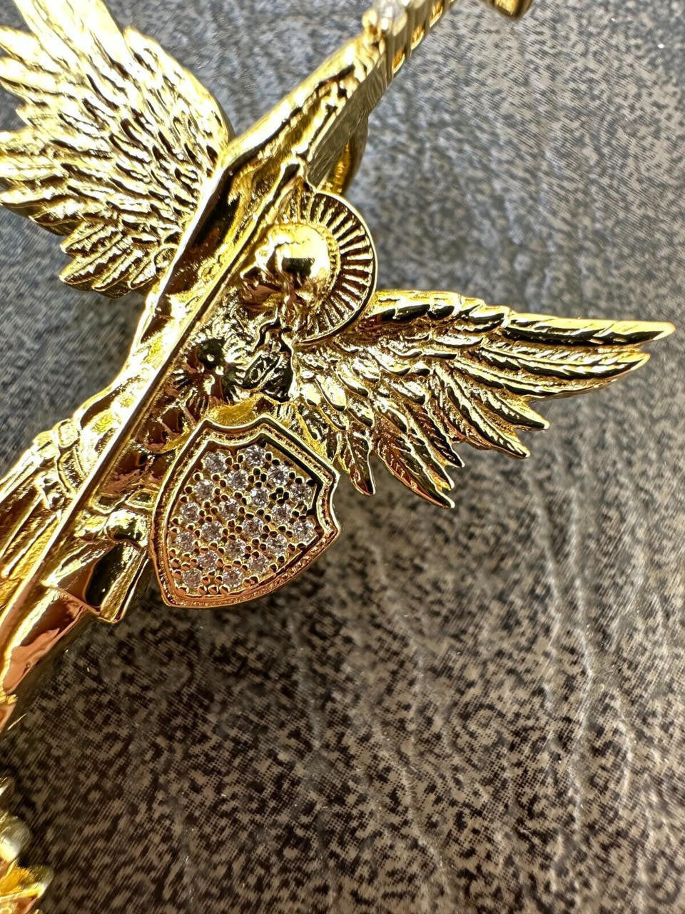 MOISSANITE Saint St Michael Slaying Dragon Archangel Pendant - 10k Yellow Gold - 3 Sizes 1"-3"