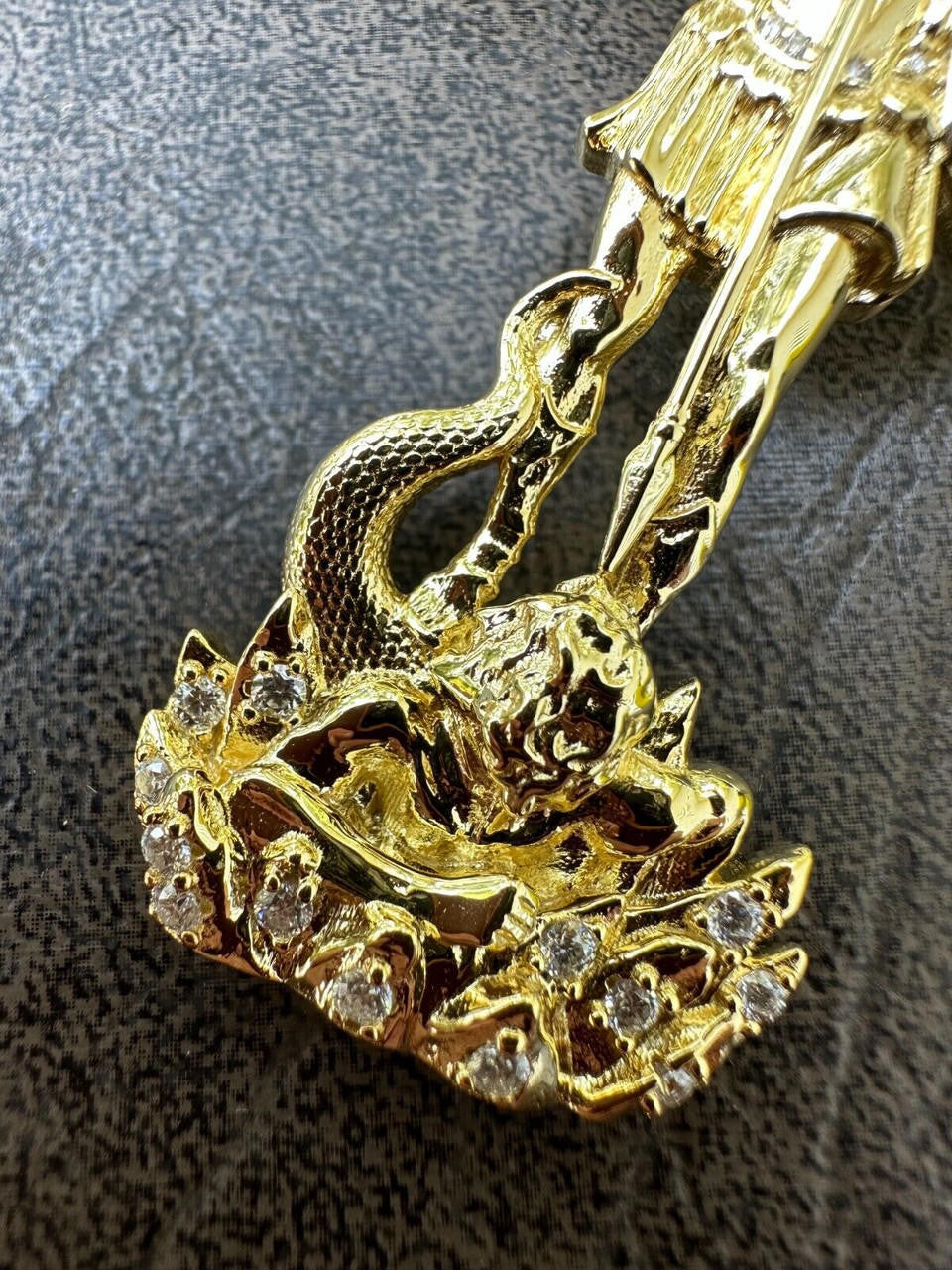 MOISSANITE Saint St Michael Slaying Dragon Archangel Pendant - 10k Yellow Gold - 3 Sizes 1"-3"