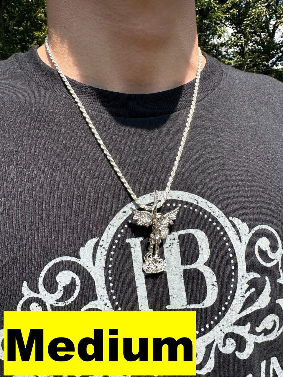 MOISSANITE Saint St Michael Slaying Dragon Archangel Pendant - 10k White Gold - 3 Sizes 1"-3"