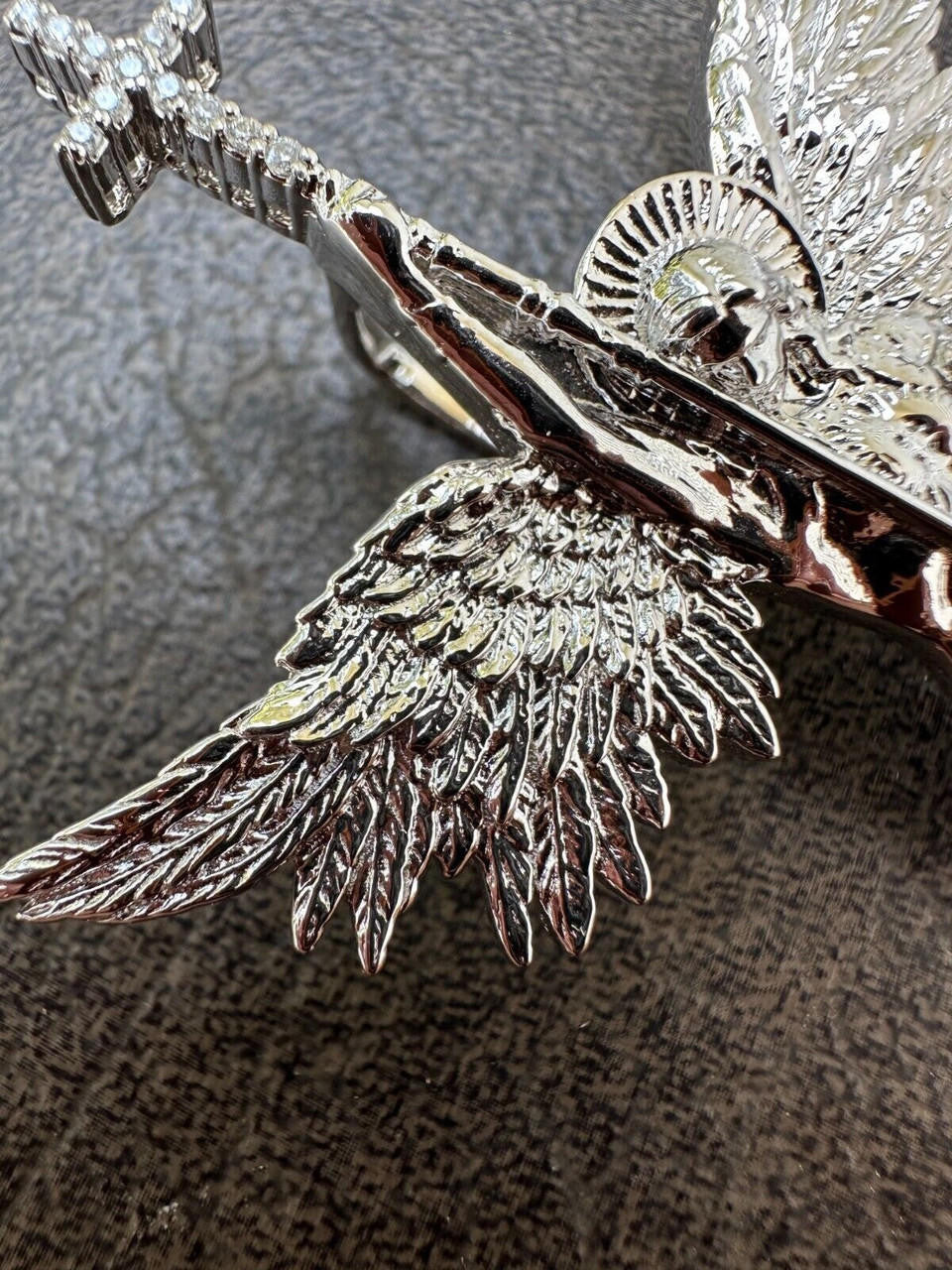 MOISSANITE Saint St Michael Slaying Dragon Archangel Pendant - 10k White Gold - 3 Sizes 1"-3"