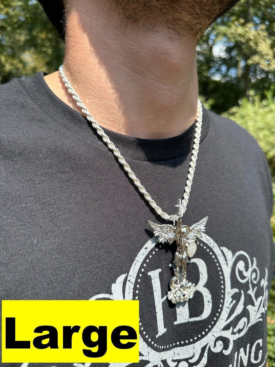 MOISSANITE Saint St Michael Slaying Dragon Archangel Pendant - 10k White Gold - 3 Sizes 1"-3"