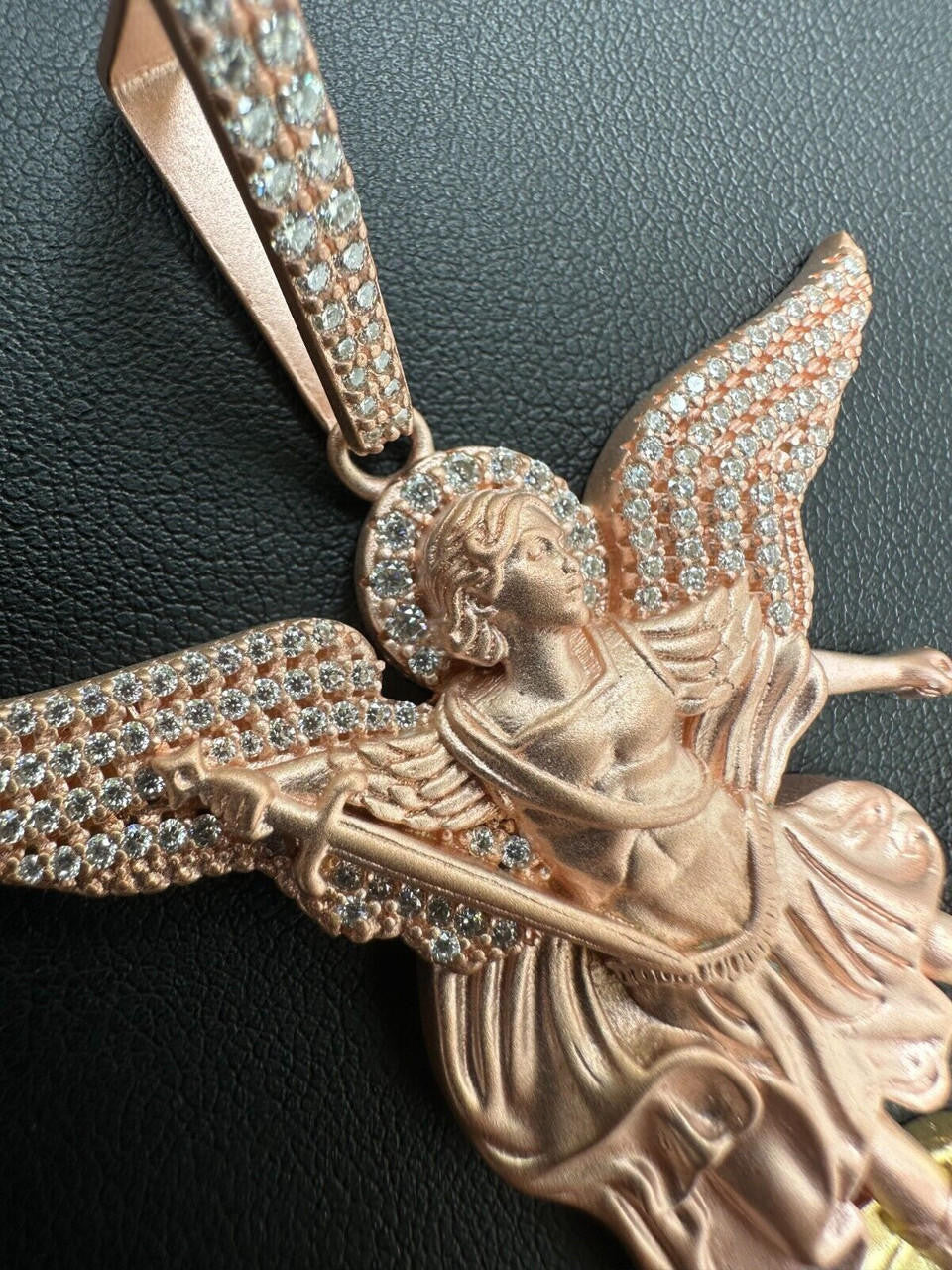 MOISSANITE Saint Michael Archangel Slaying Dragon Pendant - Sandblasted Matte Finish Rose Gold Vermeil & 14k Gold Vermeil 925 Silver - 3 Sizes 1.25"-3"