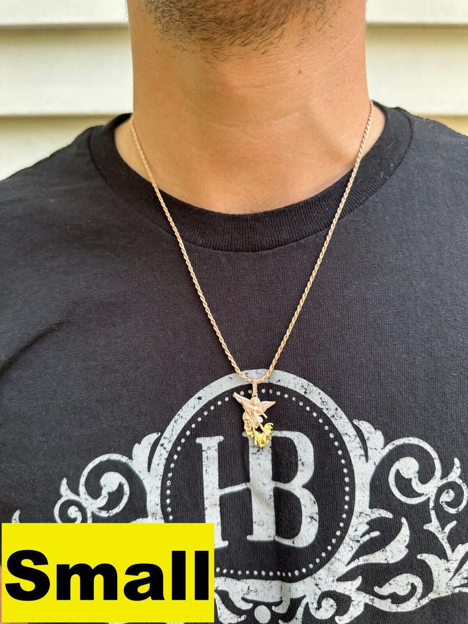 MOISSANITE Saint Michael Archangel Slaying Dragon Pendant - Sandblasted Matte Finish Rose Gold Vermeil & 14k Gold Vermeil 925 Silver - 3 Sizes 1.25"-3"