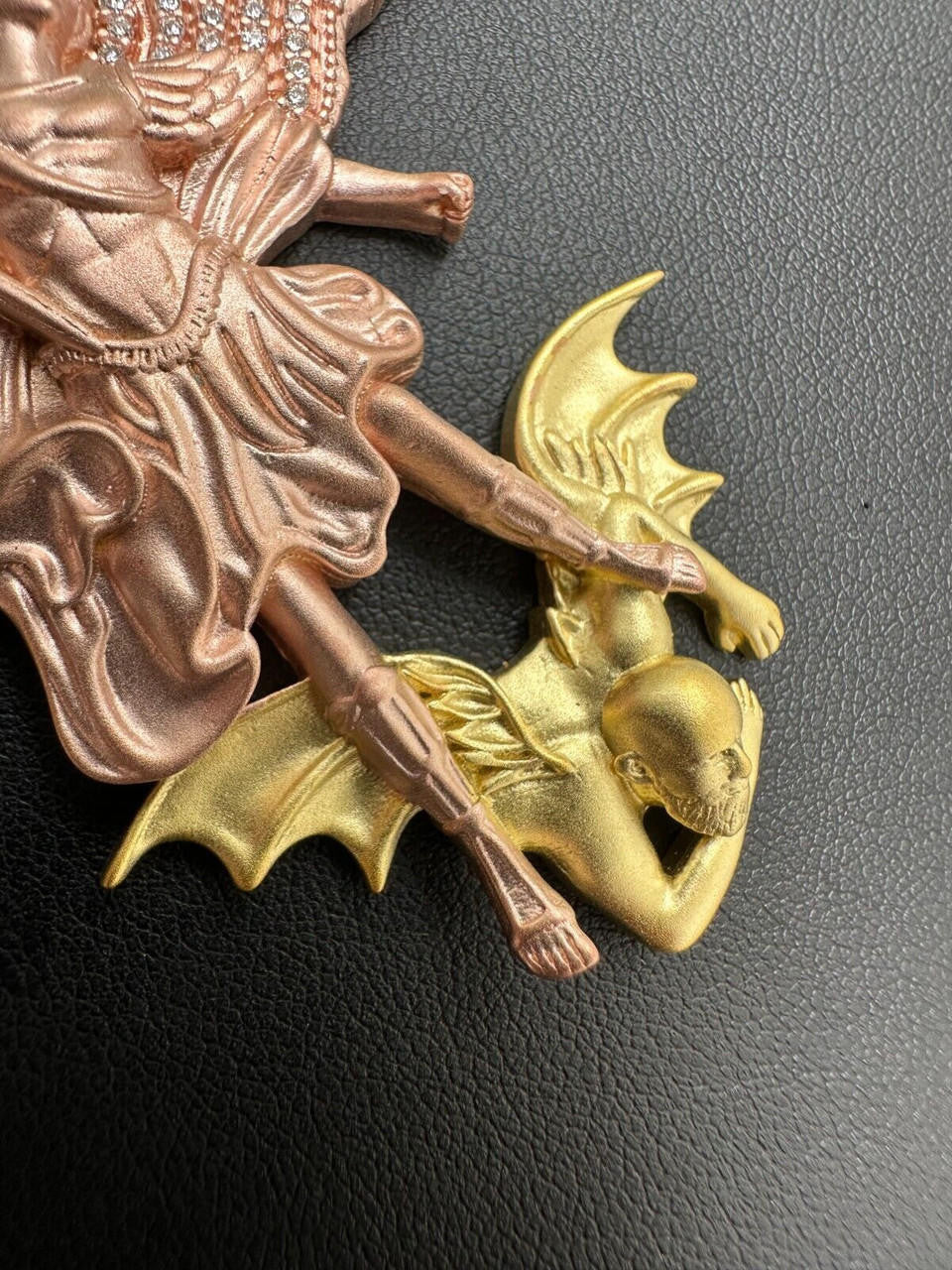 MOISSANITE Saint Michael Archangel Slaying Dragon Pendant - Sandblasted Matte Finish Rose Gold Vermeil & 14k Gold Vermeil 925 Silver - 3 Sizes 1.25"-3"