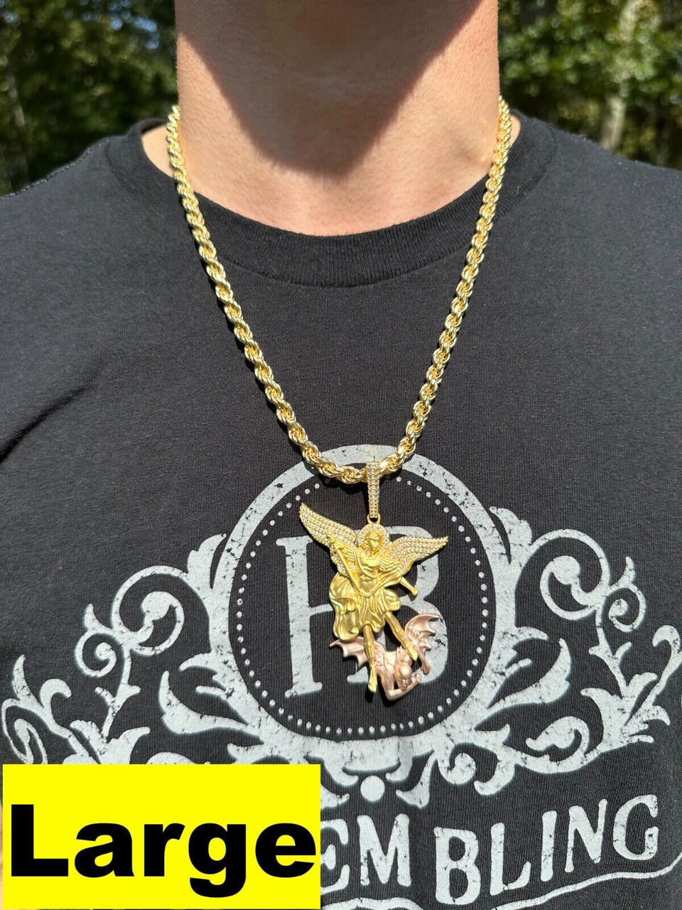 MOISSANITE Saint Michael Archangel Slaying Dragon Pendant - Sandblasted Matte Finish 14k Gold Vermeil and Rose Gold Vermeil 925 Silver  - 3 Sizes 1.25"-3"