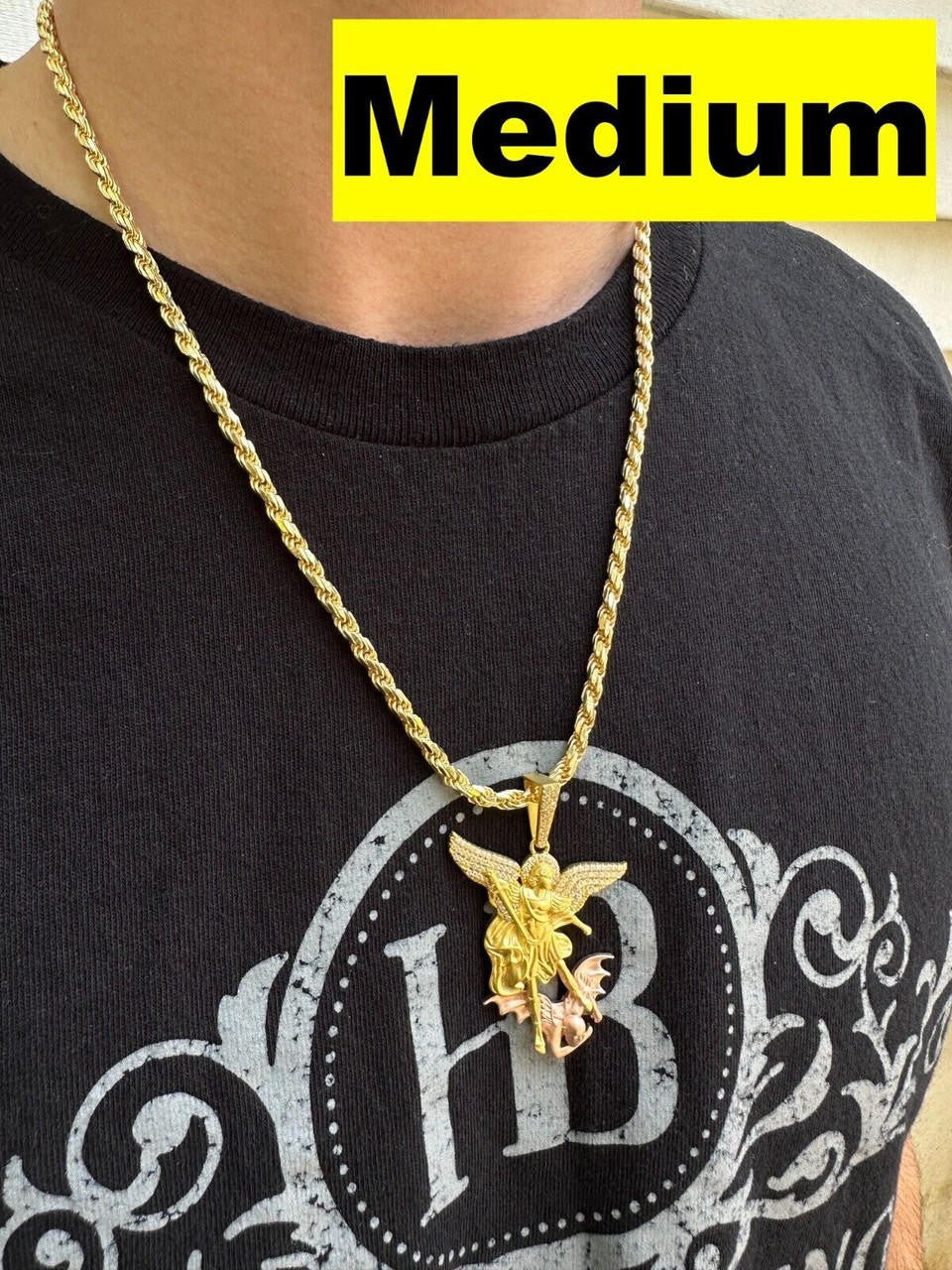 MOISSANITE Saint Michael Archangel Slaying Dragon Pendant - Sandblasted Matte Finish 14k Gold Vermeil and Rose Gold Vermeil 925 Silver  - 3 Sizes 1.25"-3"