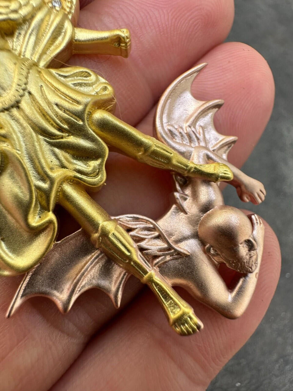 MOISSANITE Saint Michael Archangel Slaying Dragon Pendant - Sandblasted Matte Finish 14k Gold Vermeil and Rose Gold Vermeil 925 Silver  - 3 Sizes 1.25"-3"