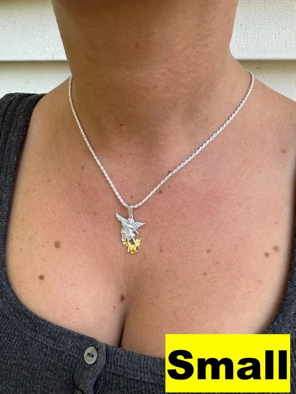 MOISSANITE Saint Michael Archangel Slaying Dragon Pendant - Sandblasted Matte Finish 925 Silver & 14k Gold Vermeil - 3 Sizes 1.25"-3"