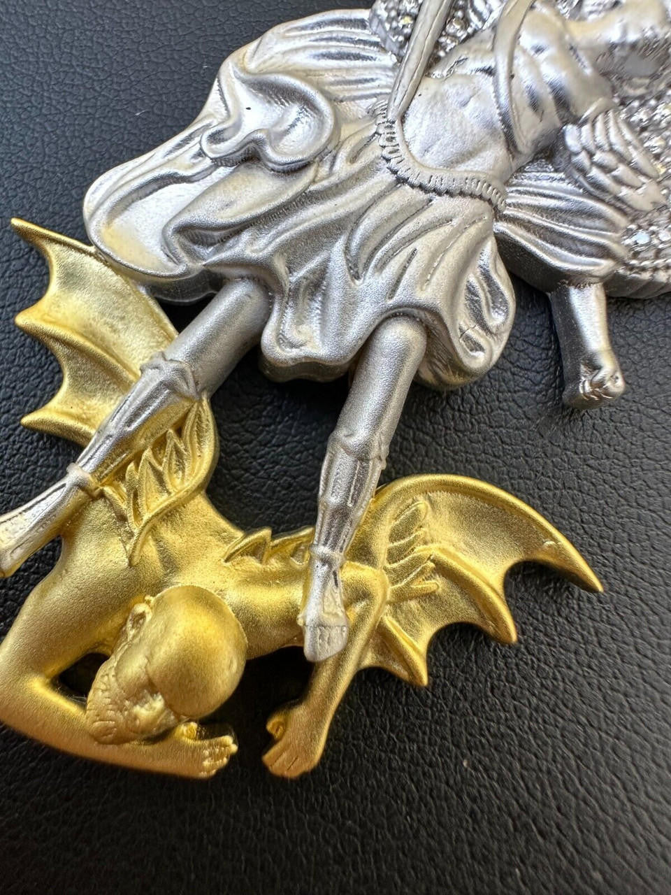 MOISSANITE Saint Michael Archangel Slaying Dragon Pendant - Sandblasted Matte Finish 925 Silver & 14k Gold Vermeil - 3 Sizes 1.25"-3"