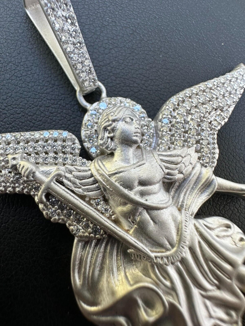 MOISSANITE Saint Michael Archangel Slaying Dragon Pendant - Sandblasted Matte Finish 925 Silver & 14k Gold Vermeil - 3 Sizes 1.25"-3"