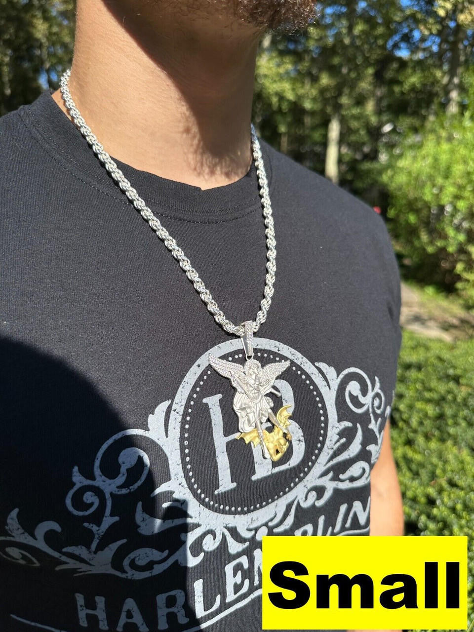 MOISSANITE Saint Michael Archangel Slaying Dragon Pendant - Sandblasted Matte Finish 925 Silver & 14k Gold Vermeil - 3 Sizes 1.25"-3"