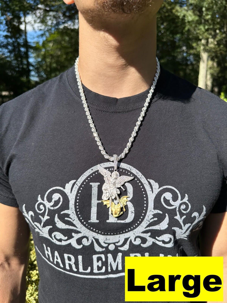 MOISSANITE Saint Michael Archangel Slaying Dragon Pendant - Sandblasted Matte Finish 925 Silver & 14k Gold Vermeil - 3 Sizes 1.25"-3"