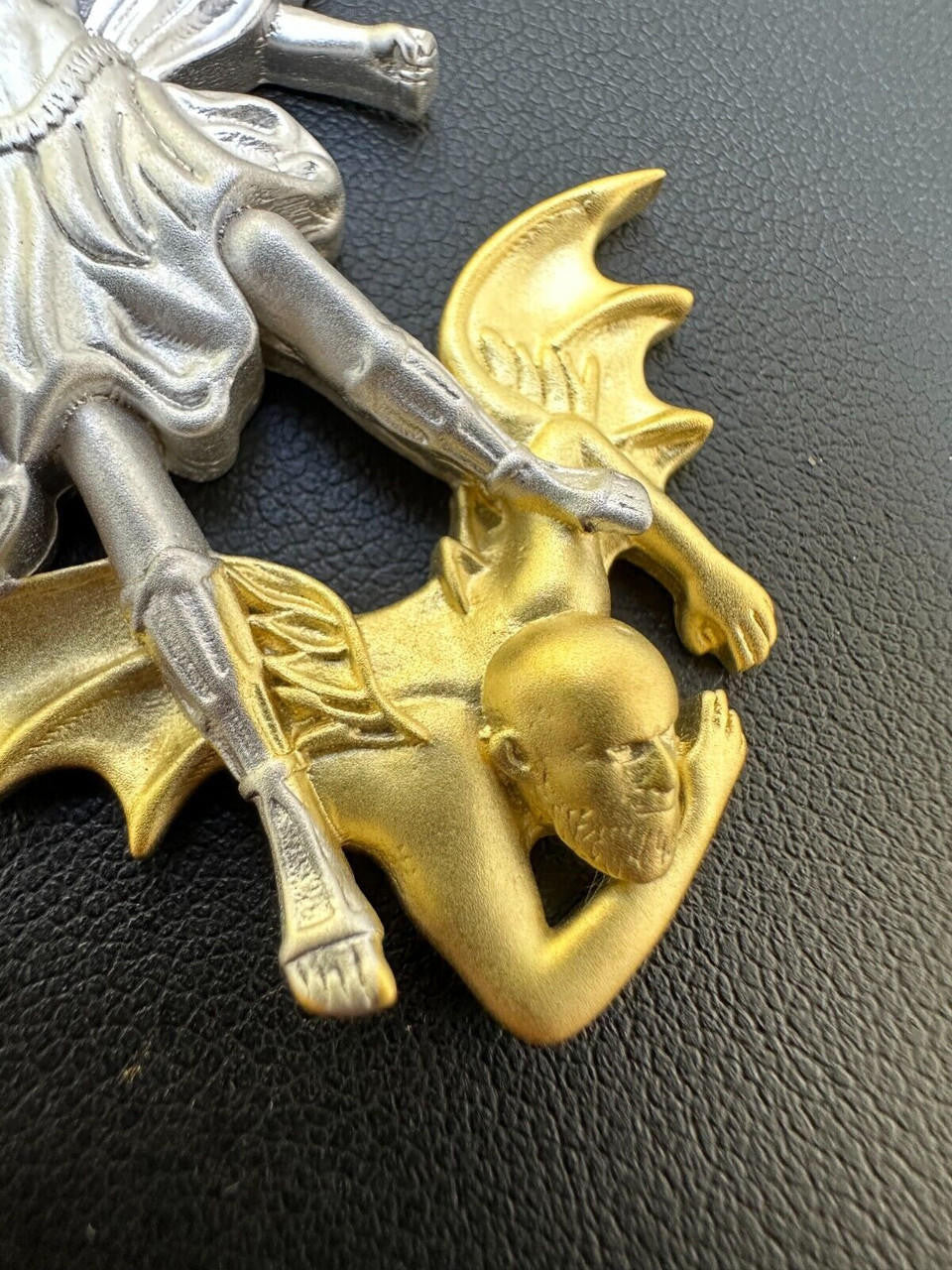 MOISSANITE Saint Michael Archangel Slaying Dragon Pendant - Sandblasted Matte Finish 925 Silver & 14k Gold Vermeil - 3 Sizes 1.25"-3"