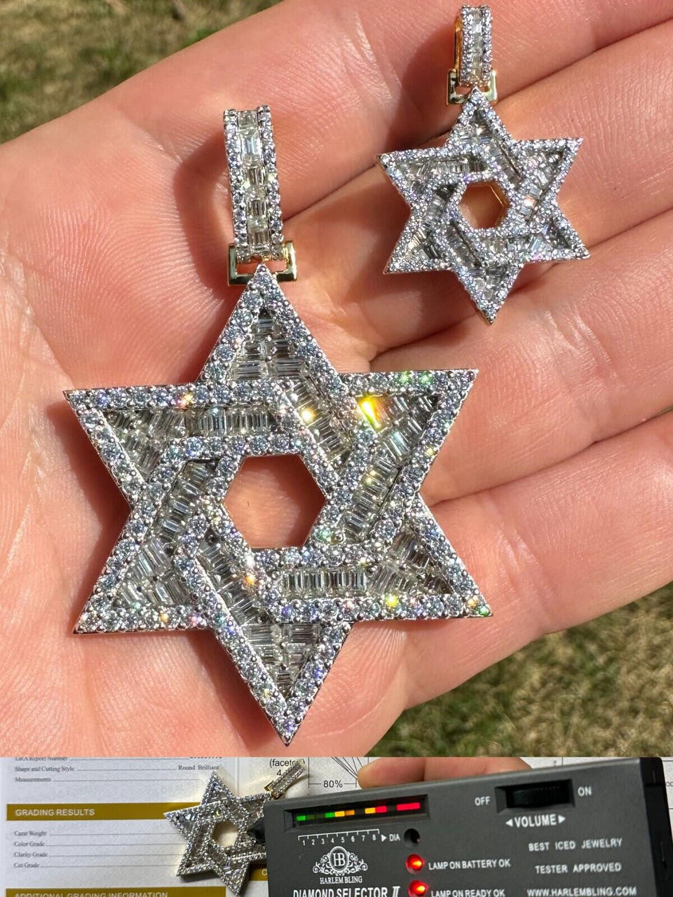 MOISSANITE Jewish Star Of David Pendant - 14k Gold Vermeil 925 Silver - 2 Sizes 1.33"-2.5"