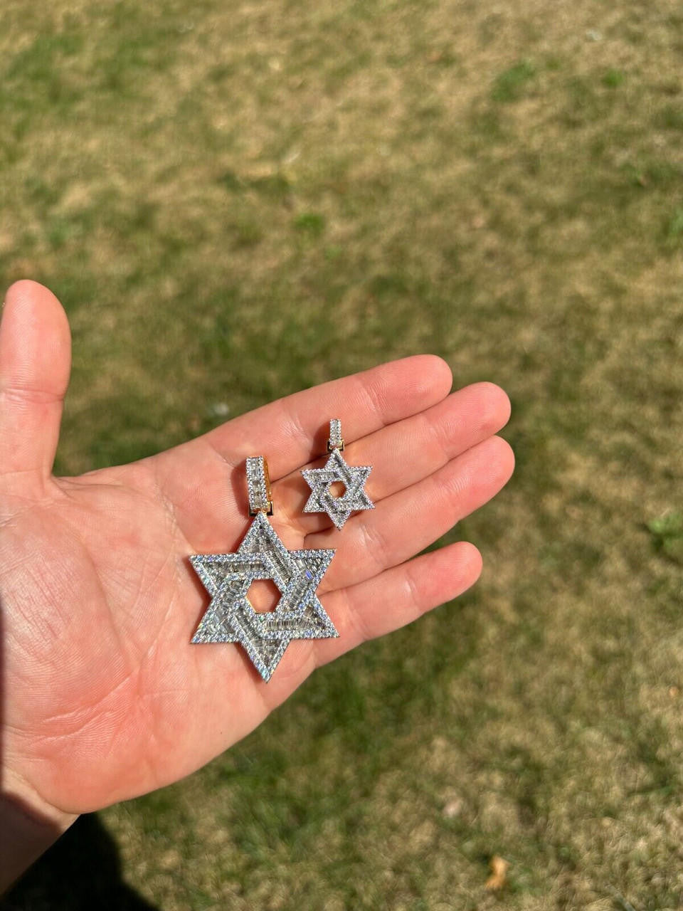 MOISSANITE Jewish Star Of David Pendant - 14k Gold Vermeil 925 Silver - 2 Sizes 1.33"-2.5"