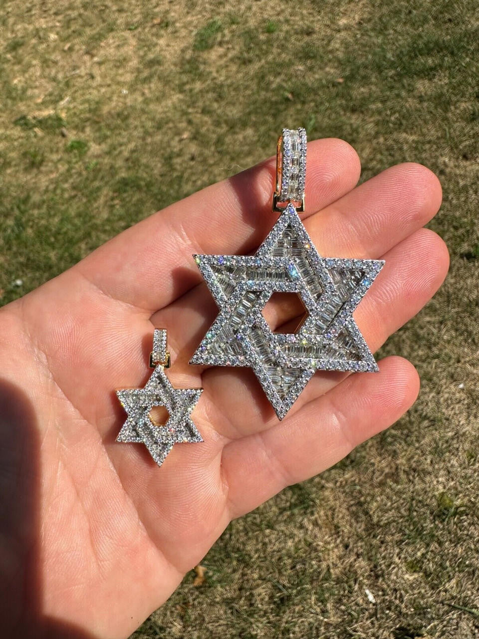 MOISSANITE Jewish Star Of David Pendant - 14k Gold Vermeil 925 Silver - 2 Sizes 1.33"-2.5"