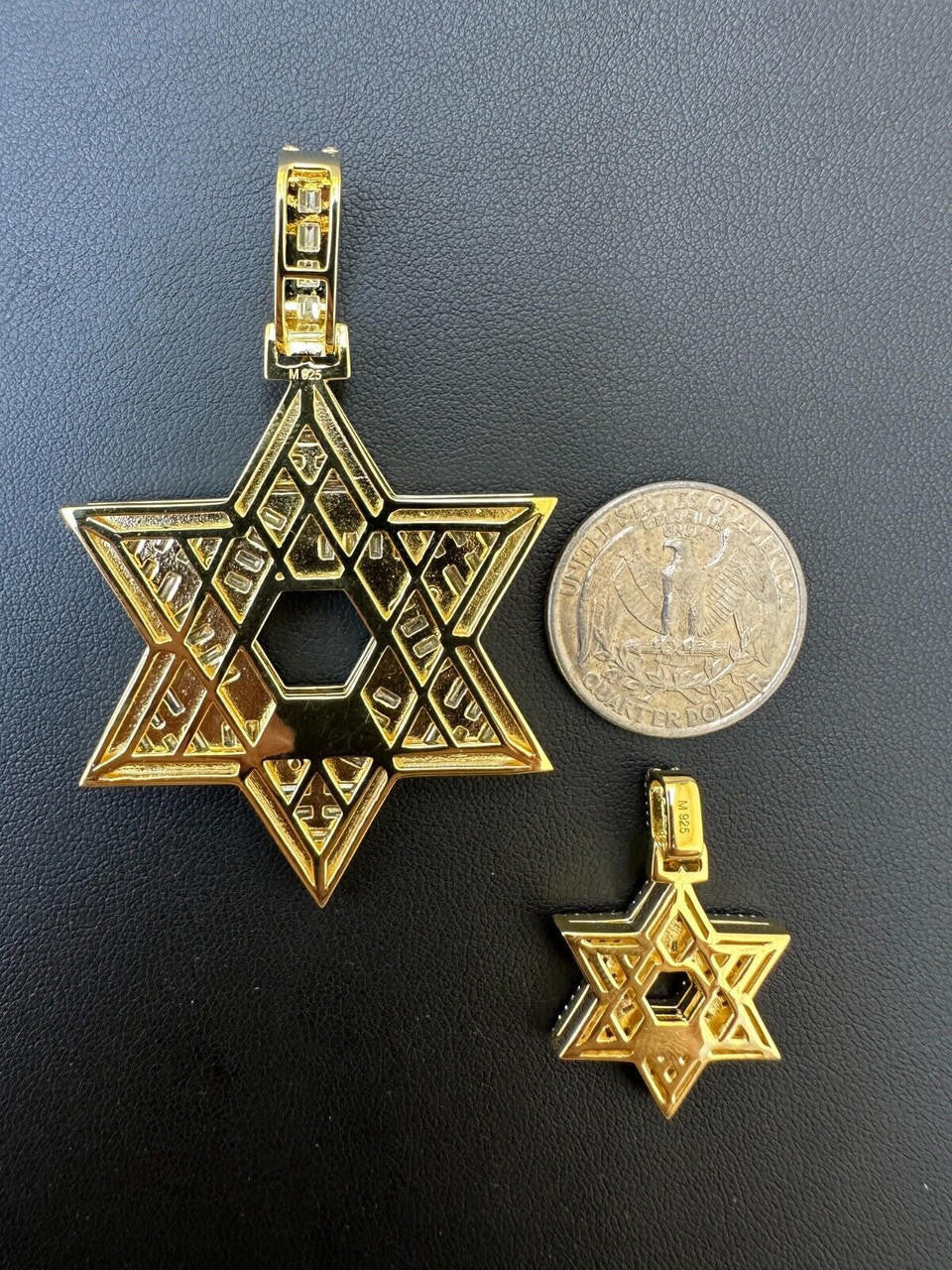MOISSANITE Jewish Star Of David Pendant - 14k Gold Vermeil 925 Silver - 2 Sizes 1.33"-2.5"