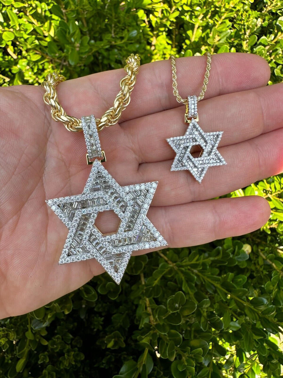 MOISSANITE Jewish Star Of David Pendant - 14k Gold Vermeil 925 Silver - 2 Sizes 1.33"-2.5"