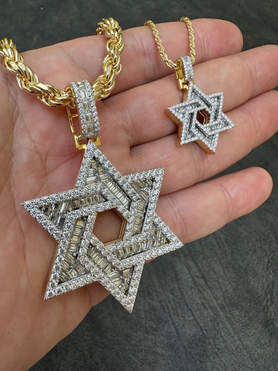 MOISSANITE Jewish Star Of David Pendant - 14k Gold Vermeil 925 Silver - 2 Sizes 1.33"-2.5"