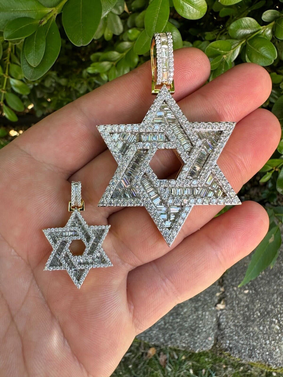 MOISSANITE Jewish Star Of David Pendant - 14k Gold Vermeil 925 Silver - 2 Sizes 1.33"-2.5"