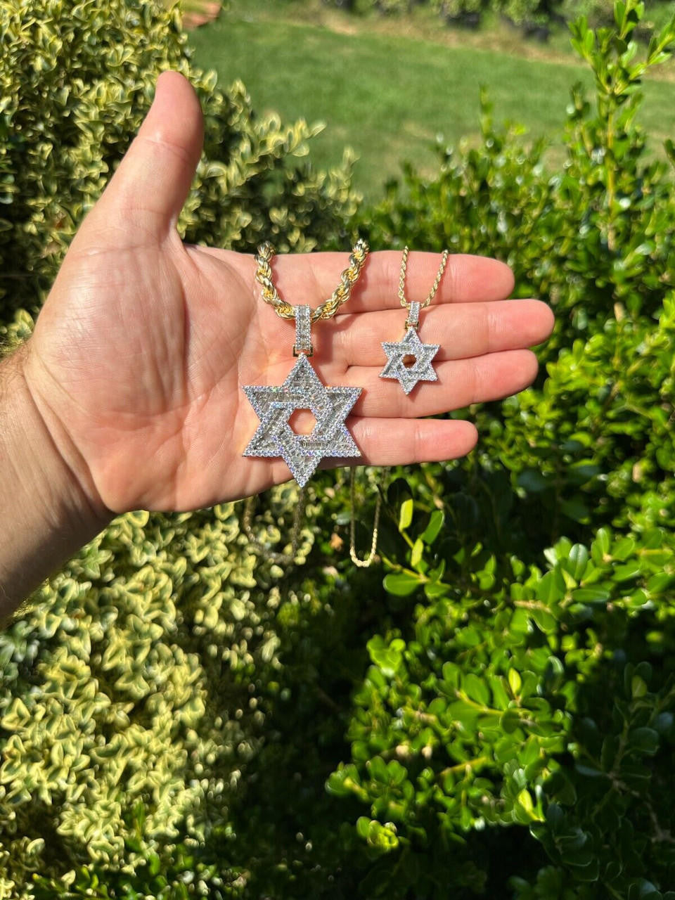 MOISSANITE Jewish Star Of David Pendant - 14k Gold Vermeil 925 Silver - 2 Sizes 1.33"-2.5"