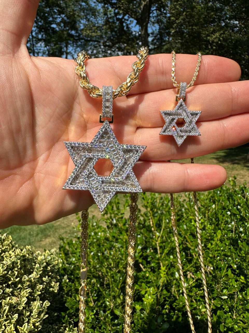 MOISSANITE Jewish Star Of David Pendant - 14k Gold Vermeil 925 Silver - 2 Sizes 1.33"-2.5"