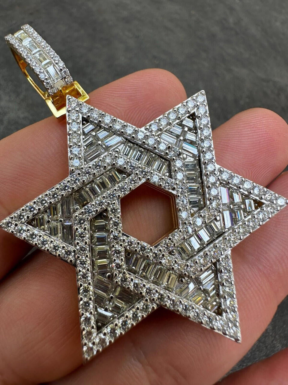 MOISSANITE Jewish Star Of David Pendant - 14k Gold Vermeil 925 Silver - 2 Sizes 1.33"-2.5"