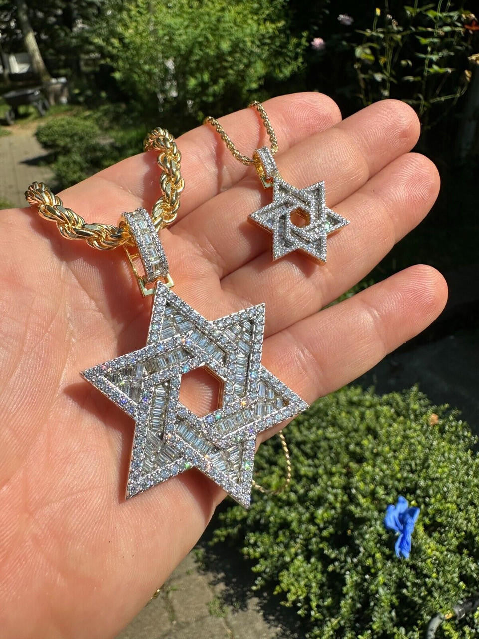 MOISSANITE Jewish Star Of David Pendant - 14k Gold Vermeil 925 Silver - 2 Sizes 1.33"-2.5"