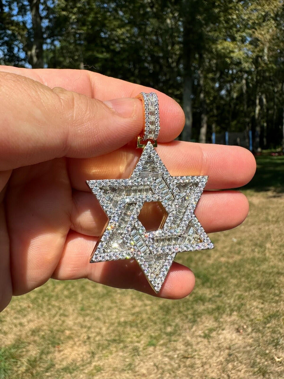 MOISSANITE Jewish Star Of David Pendant - 14k Gold Vermeil 925 Silver - 2 Sizes 1.33"-2.5"