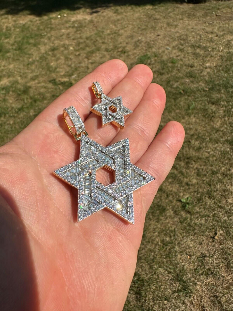 MOISSANITE Jewish Star Of David Pendant - 14k Gold Vermeil 925 Silver - 2 Sizes 1.33"-2.5"