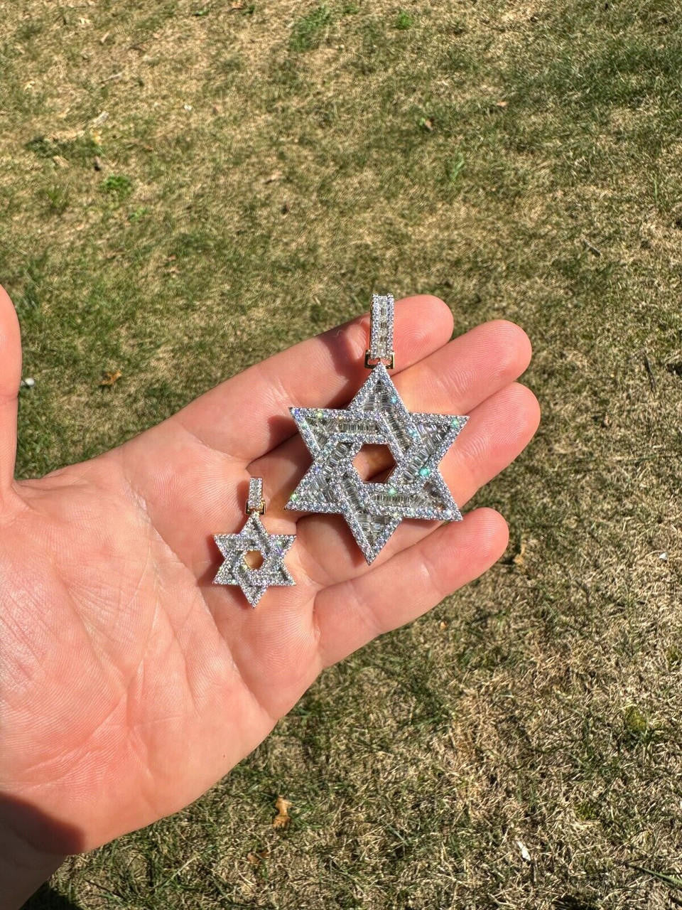 MOISSANITE Jewish Star Of David Pendant - 14k Gold Vermeil 925 Silver - 2 Sizes 1.33"-2.5"