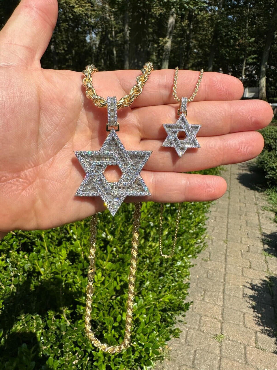 MOISSANITE Jewish Star Of David Pendant - 14k Gold Vermeil 925 Silver - 2 Sizes 1.33"-2.5"