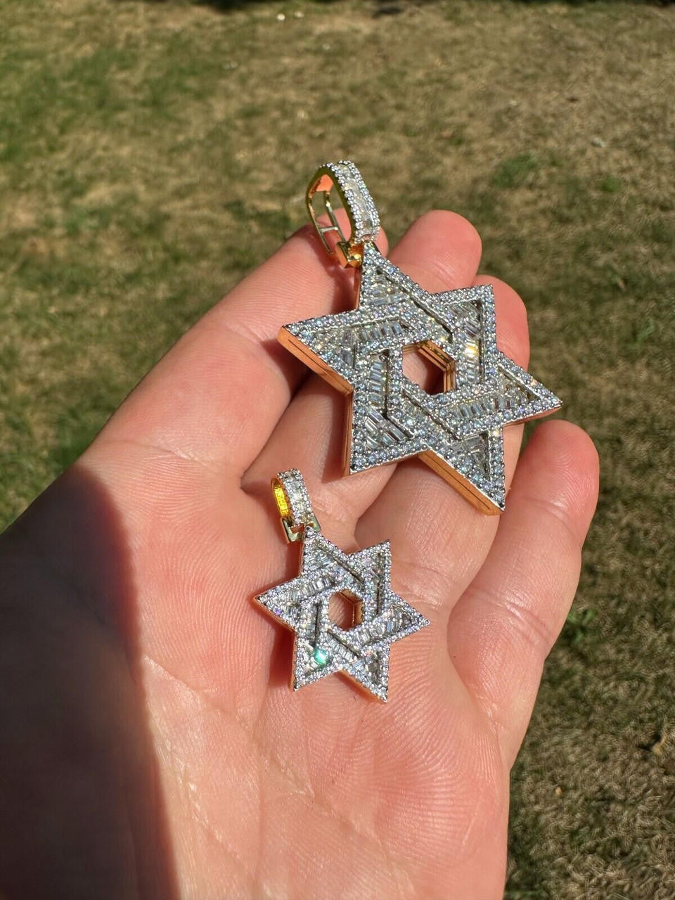 MOISSANITE Jewish Star Of David Pendant - 14k Gold Vermeil 925 Silver - 2 Sizes 1.33"-2.5"