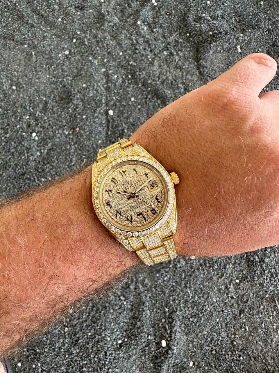 No Logo 16ct MOISSANITE Mens Gold Presidential Watch Honeycomb Iced Arabic Dial