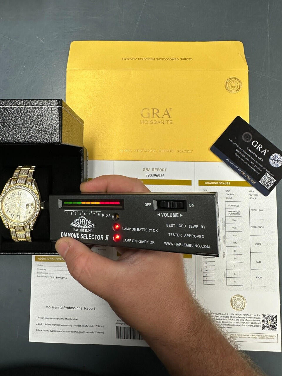 No Logo 16ct MOISSANITE Mens Gold Presidential Watch Honeycomb Iced Arabic Dial