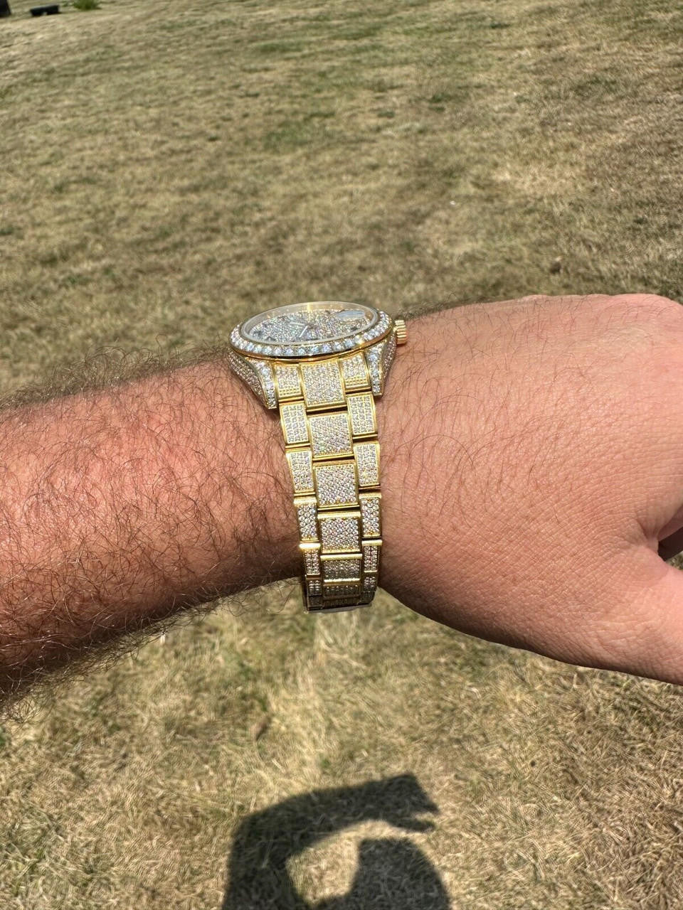 No Logo 16ct MOISSANITE Mens Gold Presidential Watch Honeycomb Iced Arabic Dial