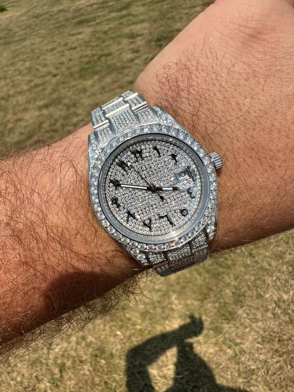 No Logo 16ct MOISSANITE Mens Presidential Watch Honeycomb Set Iced Arabic Dial