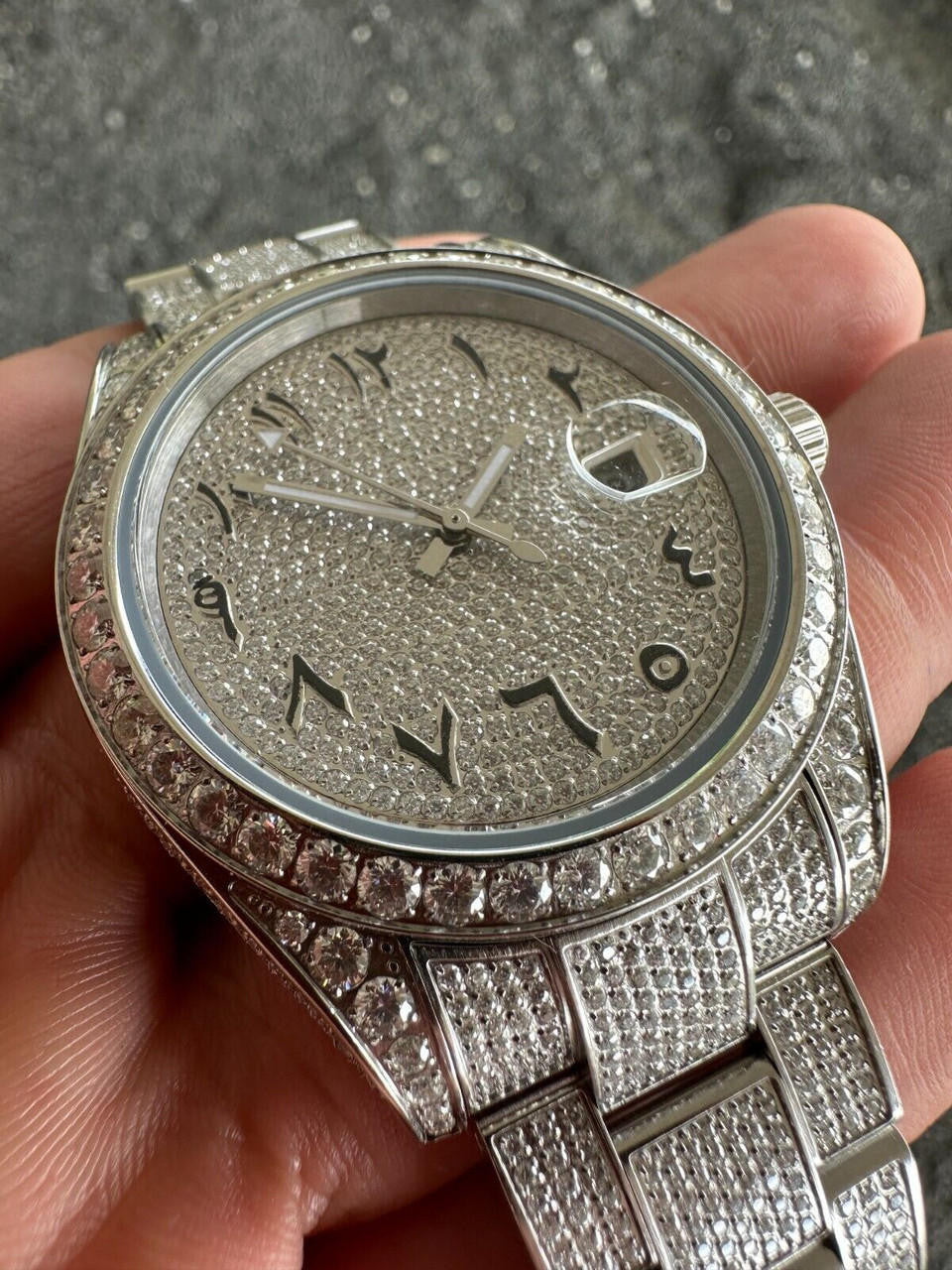 No Logo 16ct MOISSANITE Mens Presidential Watch Honeycomb Set Iced Arabic Dial