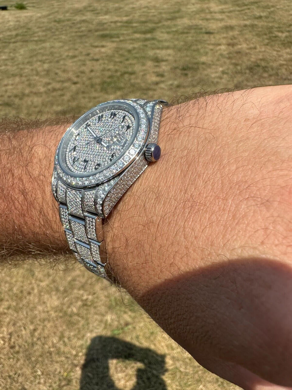 No Logo 16ct MOISSANITE Mens Presidential Watch Honeycomb Set Iced Arabic Dial