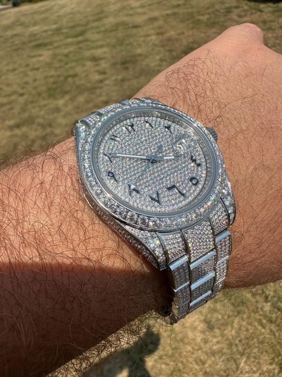 No Logo 16ct MOISSANITE Mens Presidential Watch Honeycomb Set Iced Arabic Dial