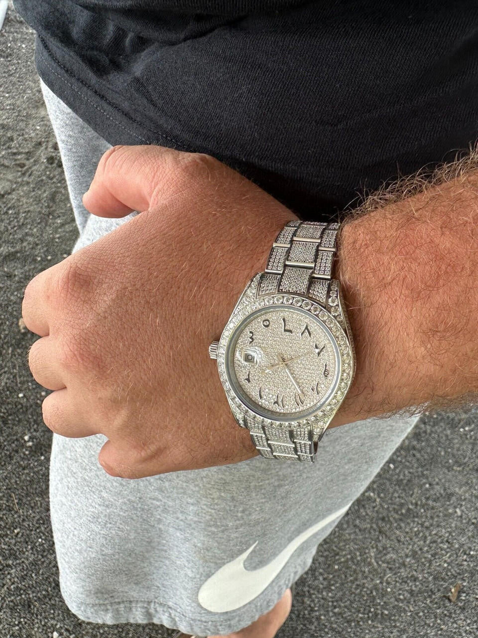 No Logo 16ct MOISSANITE Mens Presidential Watch Honeycomb Set Iced Arabic Dial