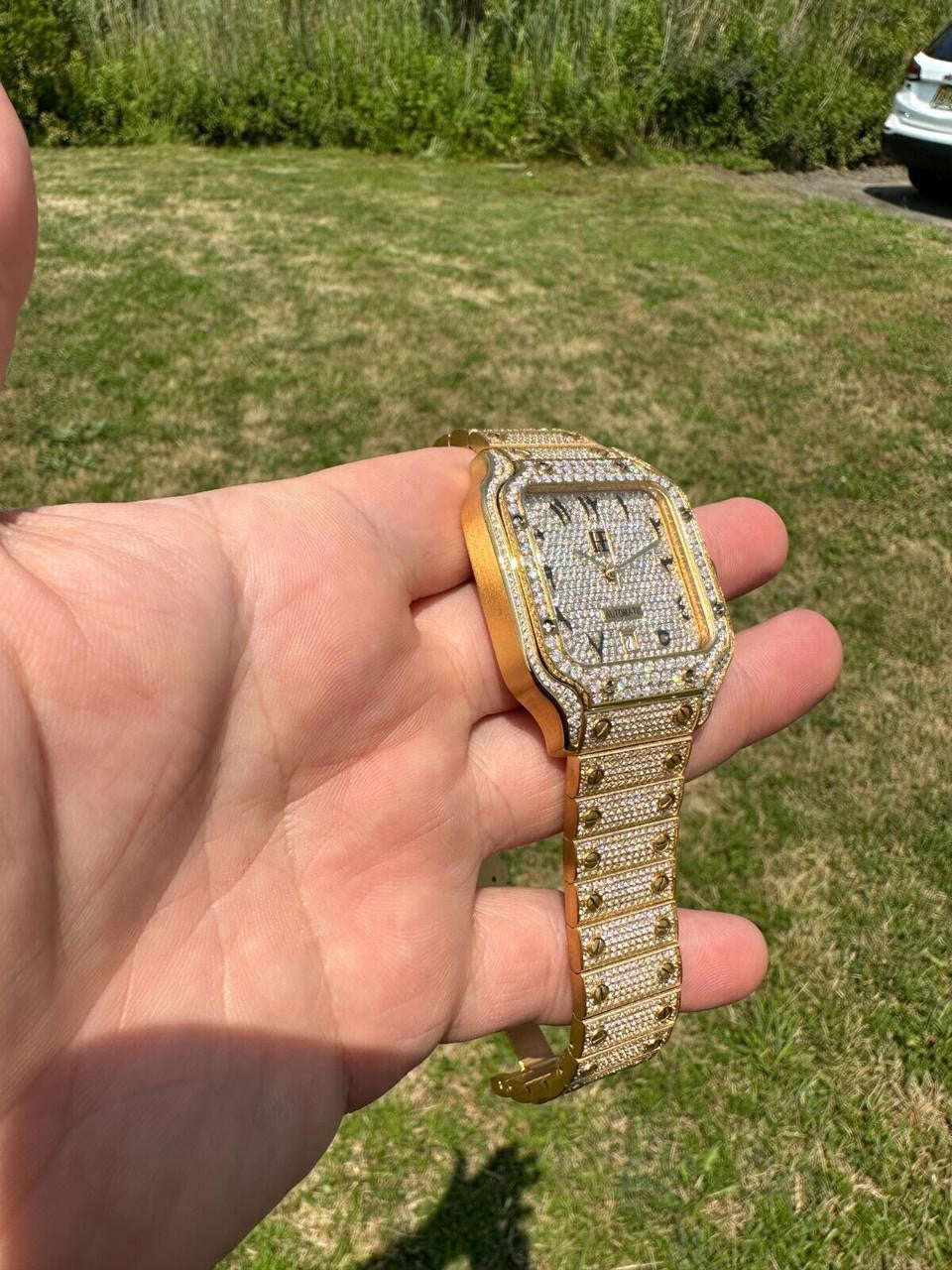 Real Hip Hop Watch Fully Iced Mens Automatic Movement Gold Stainless Arabic