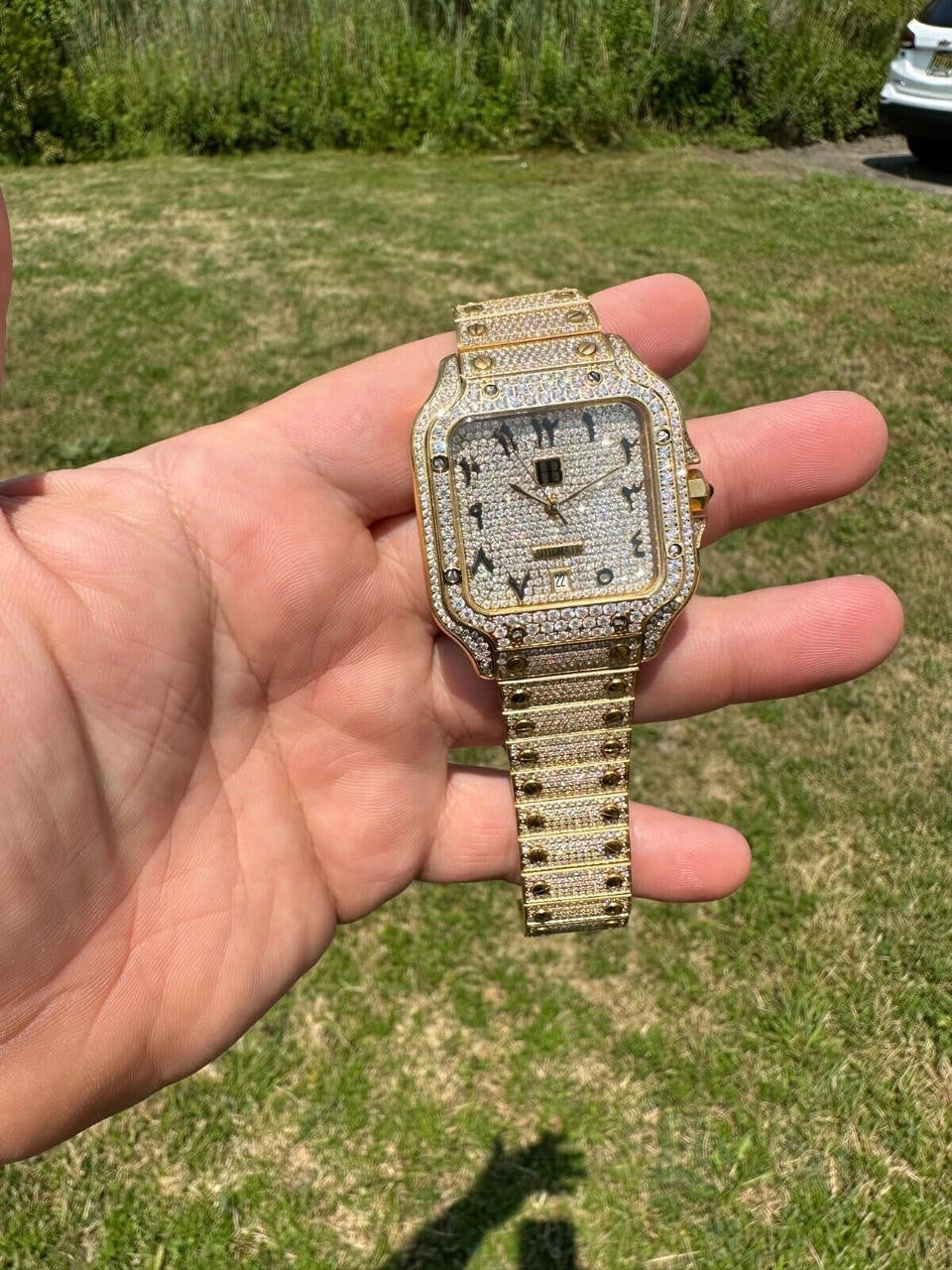 Real Hip Hop Watch Fully Iced Mens Automatic Movement Gold Stainless Arabic