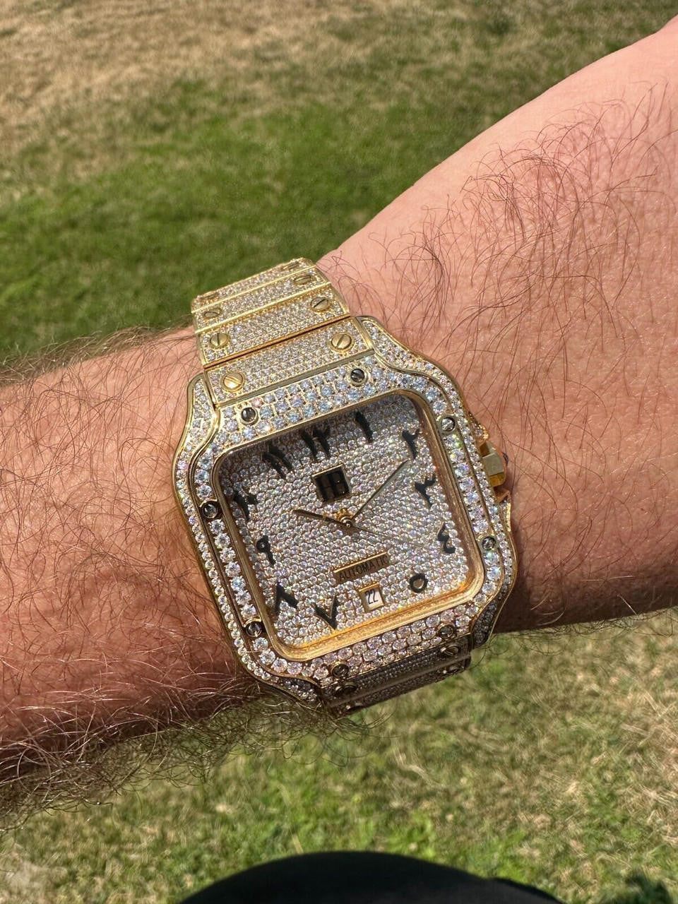Real Hip Hop Watch Fully Iced Mens Automatic Movement Gold Stainless Arabic