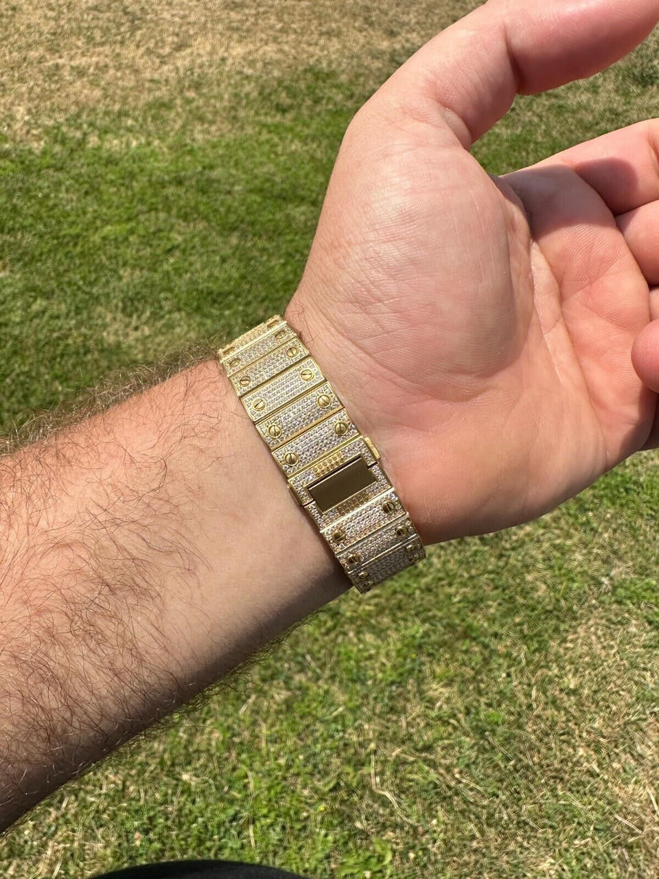 Real Hip Hop Watch Fully Iced Mens Automatic Movement Gold Stainless Arabic