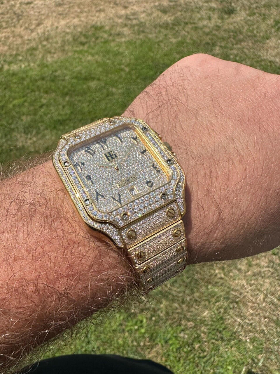 Real Hip Hop Watch Fully Iced Mens Automatic Movement Gold Stainless Arabic